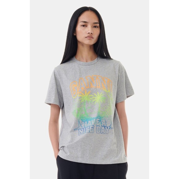 GANNI Paloma Melange Grey Holiday T-Shirt Women's Size XS Relaxed Tee NWT - Picture 1 of 10